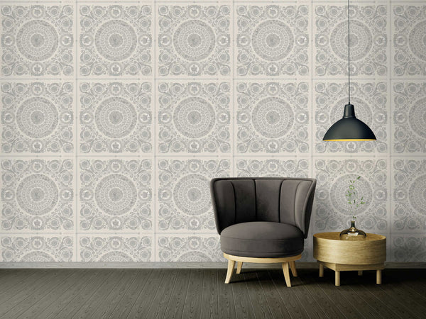 Heritage White Silver Wallcovering | Versace