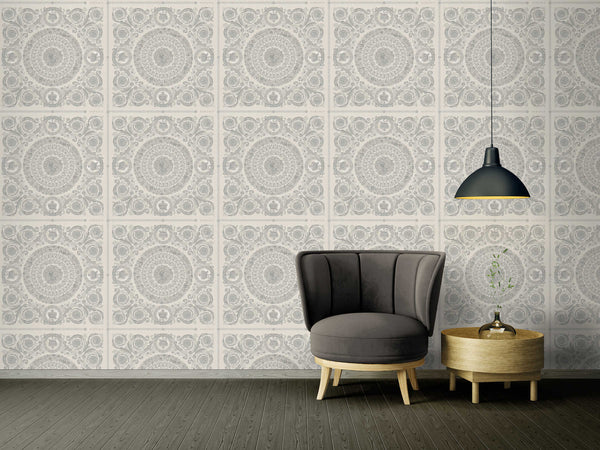 Luxury Versace Home Wallcovering Crowns & Roses - Silver, Grey Wallcovering | Versace