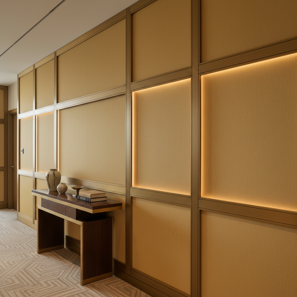 Brushed Vertical Texture Golden Wheat Upholstered Wall Panel | Architectural Fabrics
