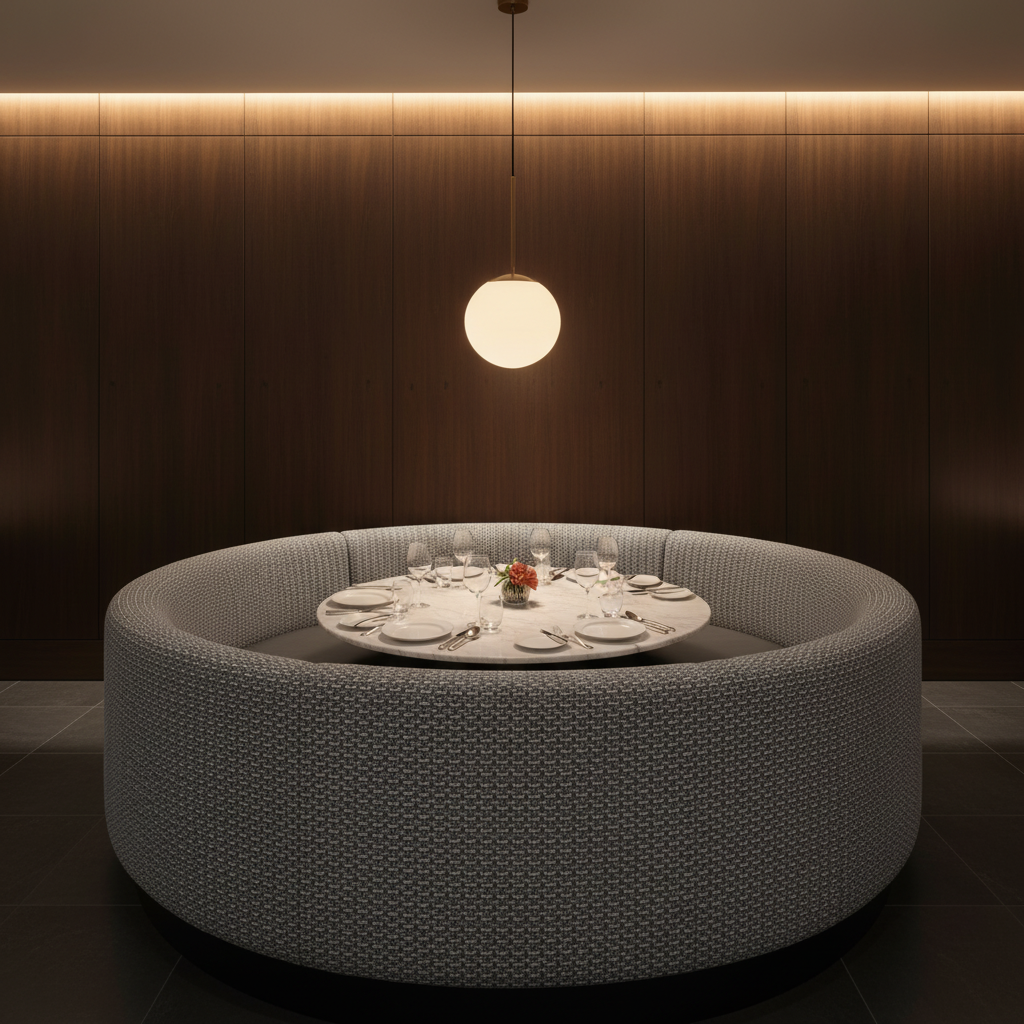 Geometric Woven Texture Soft Gray Upholstered Banquette | Architectural Fabrics