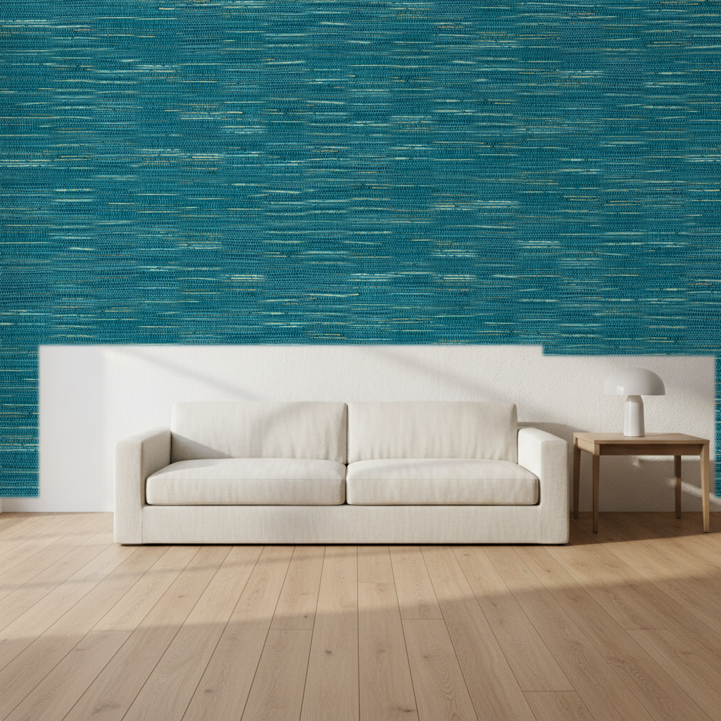 Nantucket Grasscloth Lagoon Wallcovering | Phillipe Romano room setting