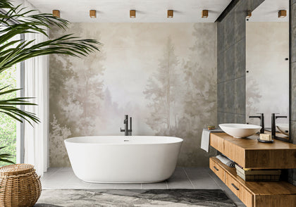 Calm Elegance Watercolor Soft Dreamy Sepia Mural Contemporary | Architectural Wallcoverings