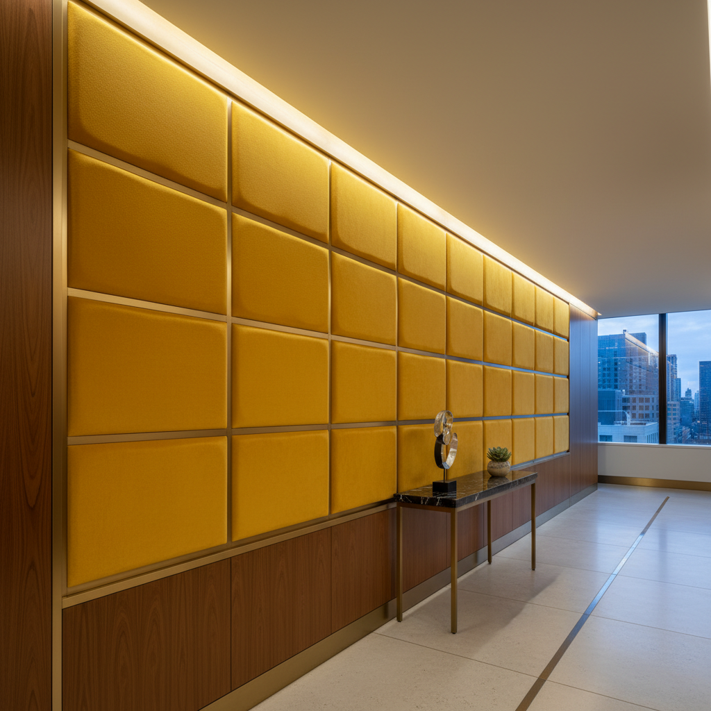 Ultrasuede Sunflower - Mustard Upholstered Wall Panel | Ultrasuede Upholstery