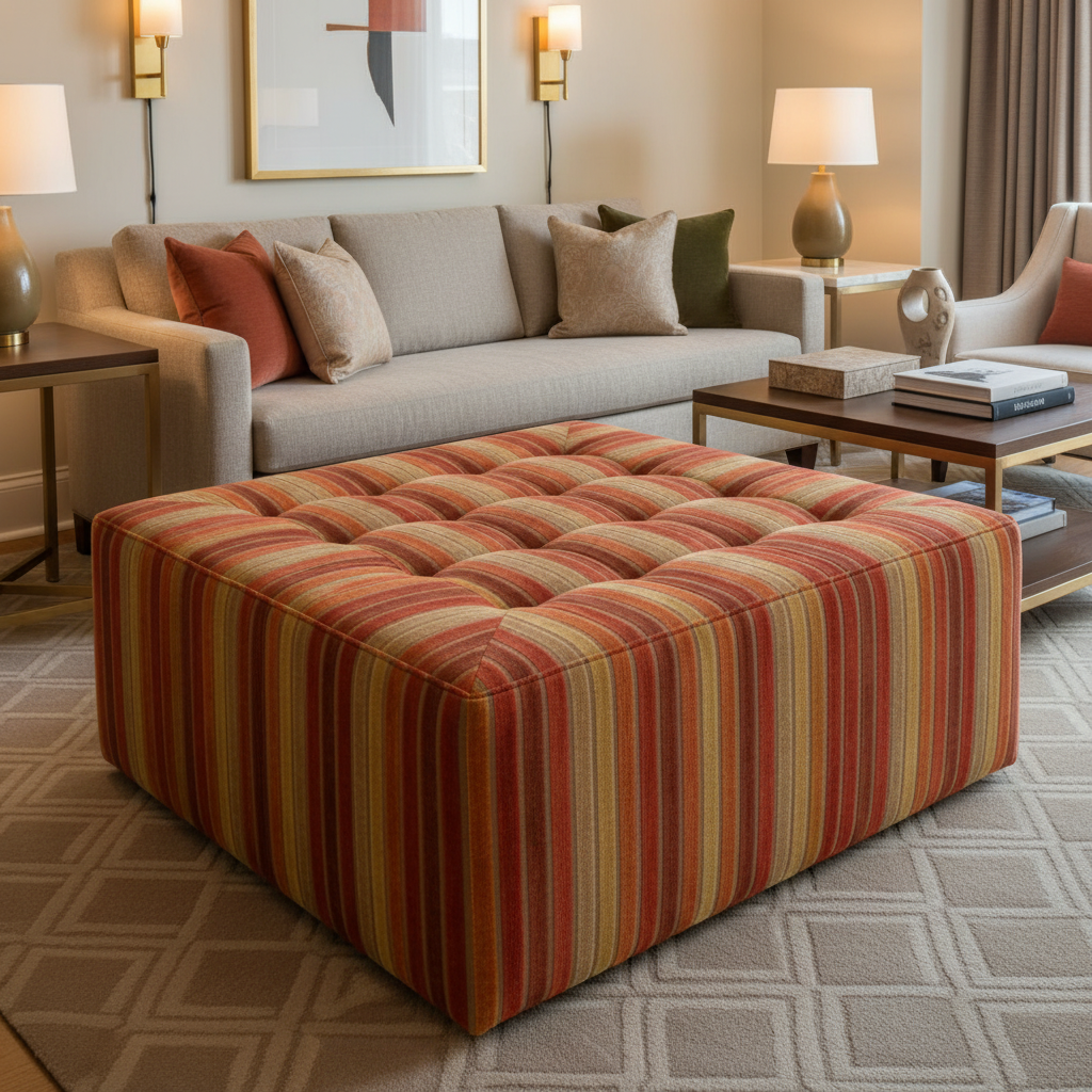 Sugar Mill Stripe - Tango Upholstered Ottoman | Architectural Fabrics