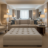 Fine Pebble Grain Soft Taupe Upholstered Ottoman | Architectural Fabrics