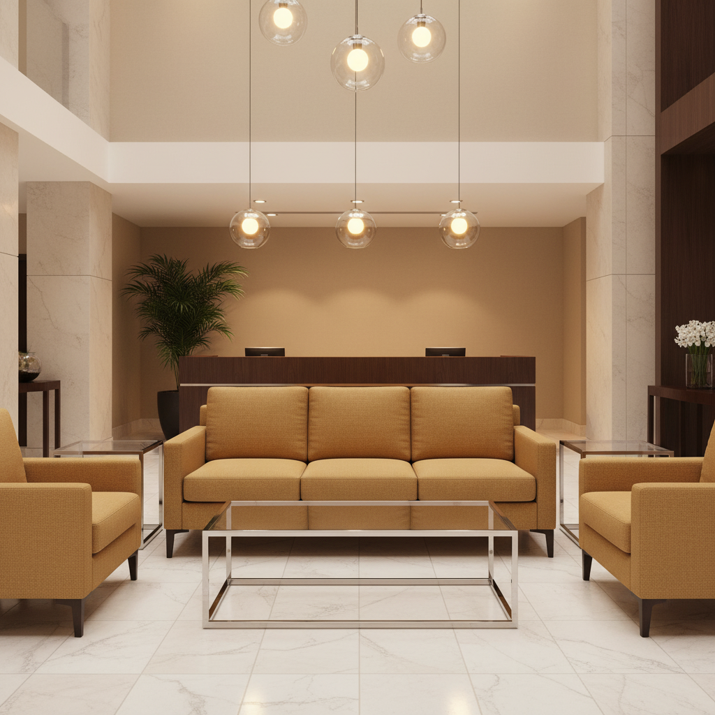 Fine Pebble Grain Golden Tan Upholstered Sofa | Architectural Fabrics