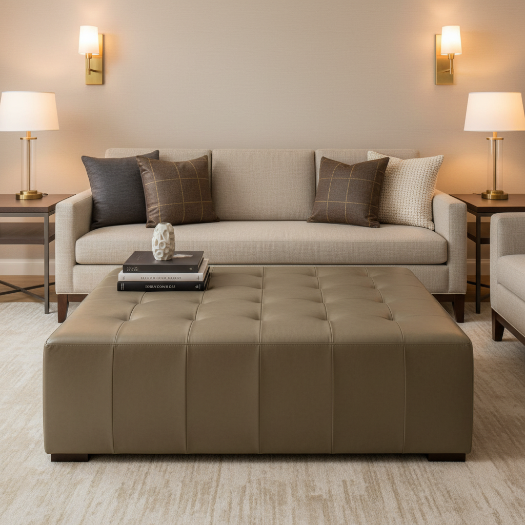 Vieques - Khaki Upholstered Ottoman | Architectural Fabrics
