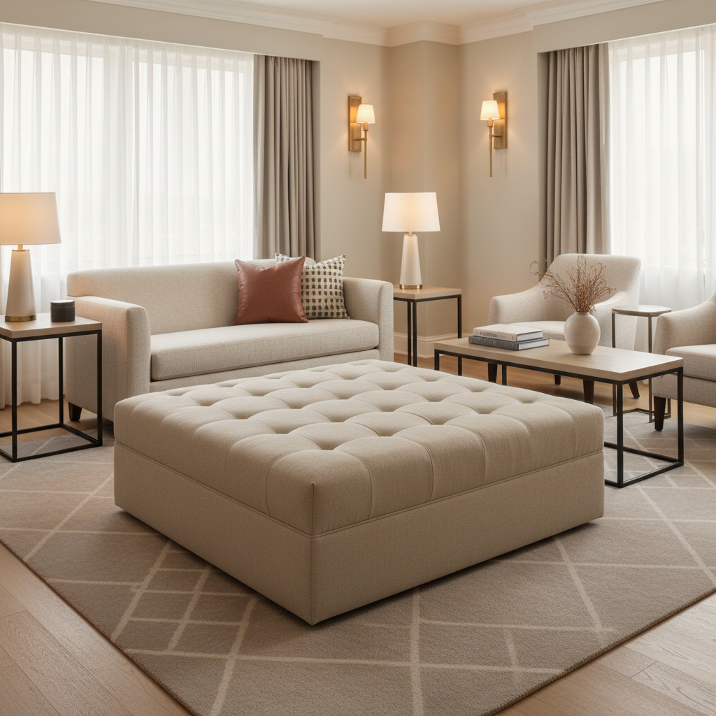Aarden - Oatmeal Silicone Hybrid Upholstered Ottoman | Architectural Fabrics