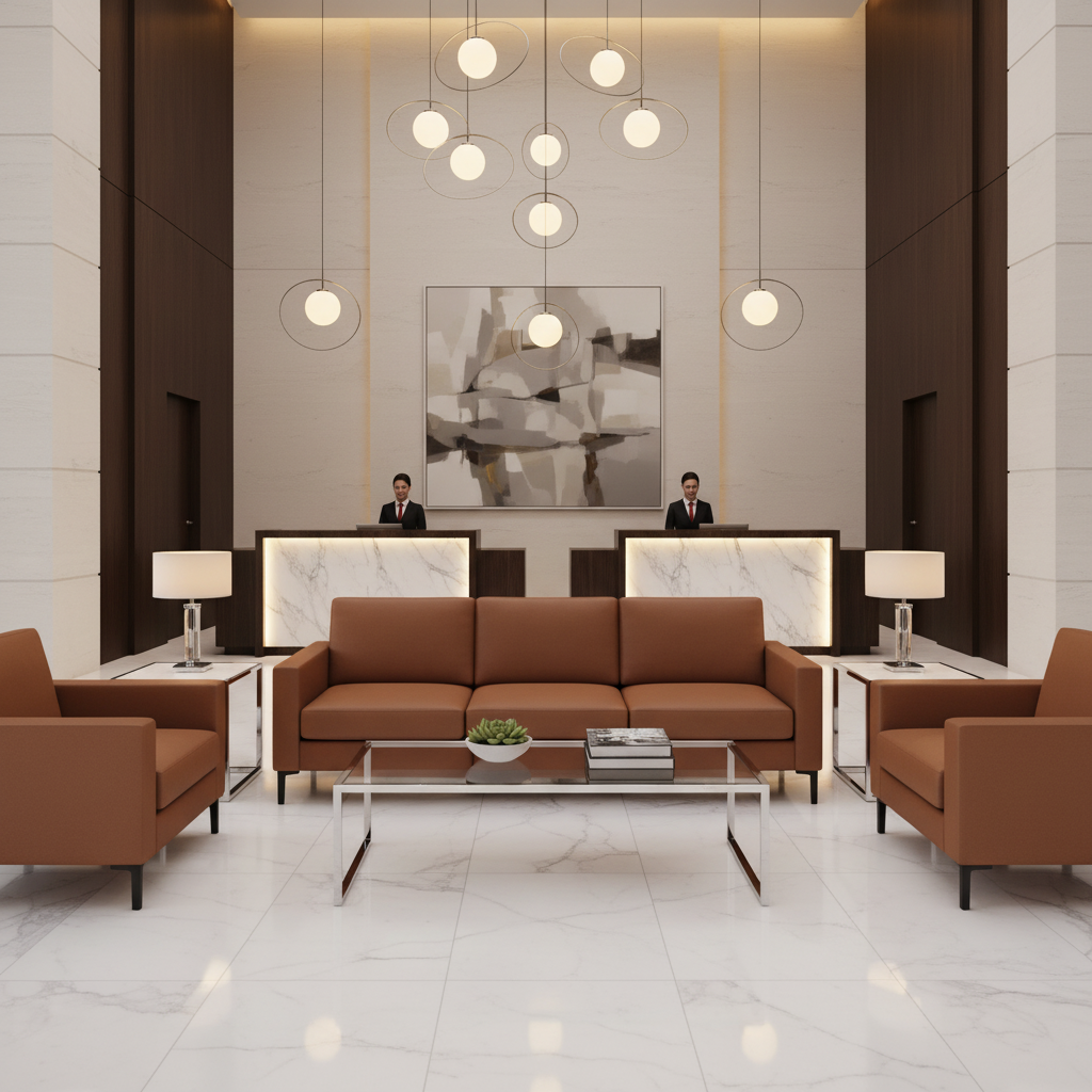 Smooth Leather Grain Sienna Brown Upholstered Sofa | Architectural Fabrics