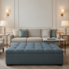 Geometric Woven Texture Denim Blue Upholstered Ottoman | Architectural Fabrics