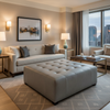Fine Pebble Grain Soft Gray Upholstered Ottoman | Architectural Fabrics