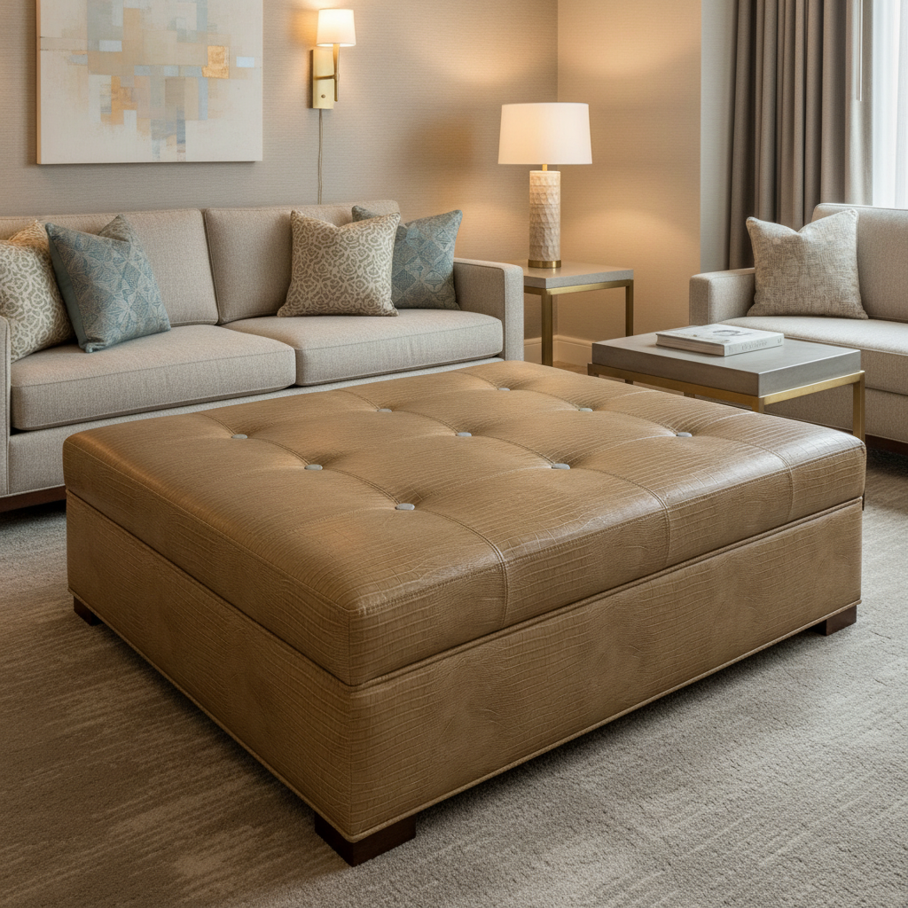 Silver Bank - Ochre Upholstered Ottoman | Architectural Fabrics