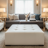 Ultrasuede Parchment -  White Upholstered Ottoman | Ultrasuede Upholstery