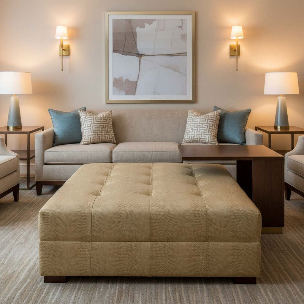 Snake Cay - Vanilla Upholstered Ottoman | Architectural Fabrics