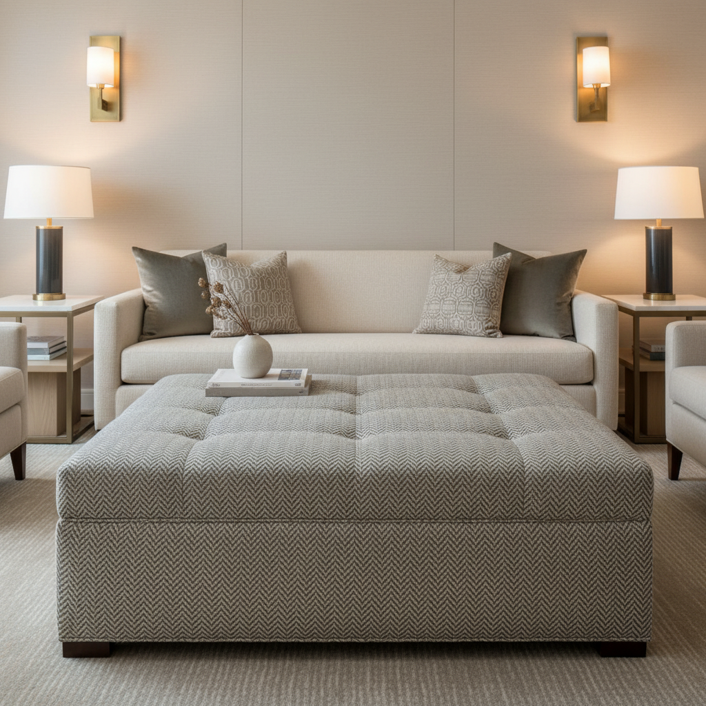 Rum Punch - Fog Upholstered Ottoman | Architectural Fabrics