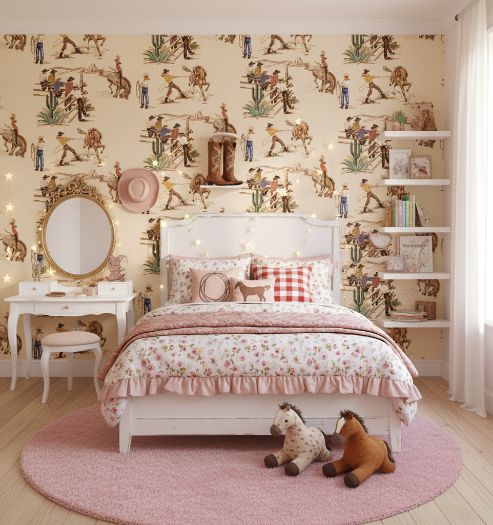 The Original Yeeha 1950's Cowboy Retro | Architectural Wallcoverings - Girls Bedroom Room Setting