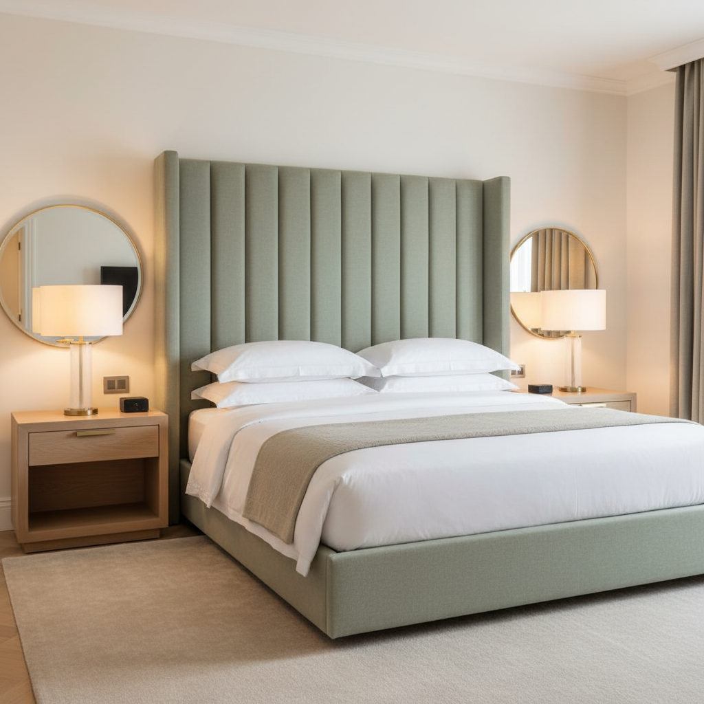 Fine Woven Texture Soft Sage Upholstered Headboard | Architectural Fabrics