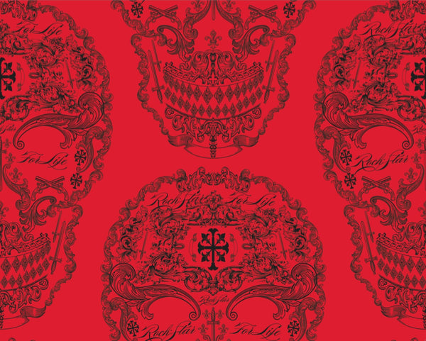 Rock and Roll Skulls Fantastic Stars - Red Gothic | Architectural Wallcoverings