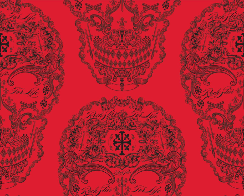 Rock and Roll Skulls Fantastic Stars - Red - Pattern Design Lab Wallcovering | DW Bespoke Studios