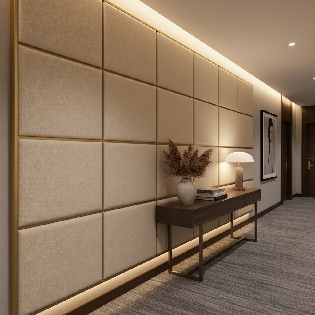 Algiers - Oatmeal Performance Vinyl Upholstered Wall Panel | Architectural Fabrics