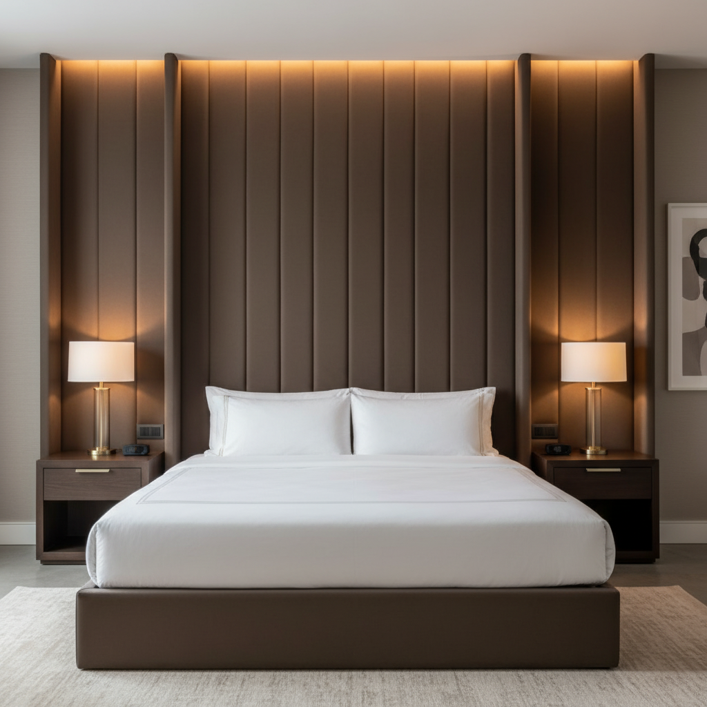 Smooth Matte Texture Rich Umber Upholstered Headboard | Architectural Fabrics