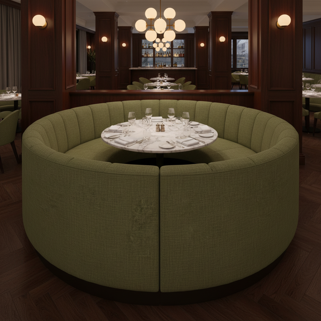 Woven Linen Texture Olive Drab Upholstered Banquette | Architectural Fabrics