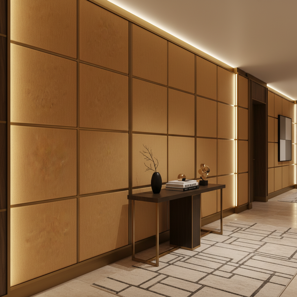 Fine Vertical Texture Golden Tan Upholstered Wall Panel | Architectural Fabrics