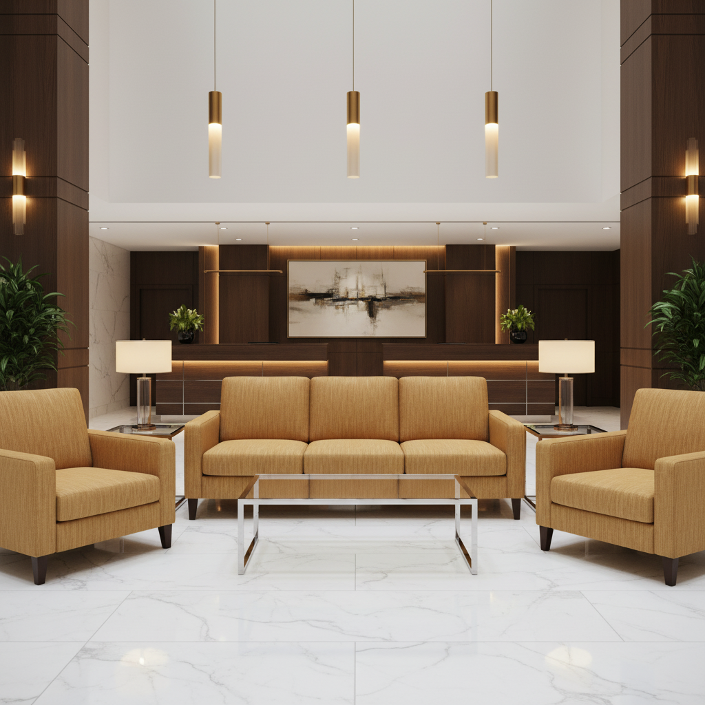 Fine Vertical Texture Golden Tan Upholstered Sofa | Architectural Fabrics