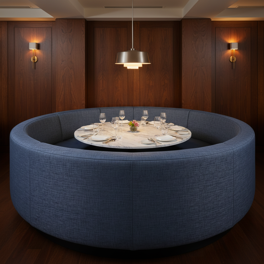 Brushed Linen Weave Deep Indigo Upholstered Banquette | Architectural Fabrics