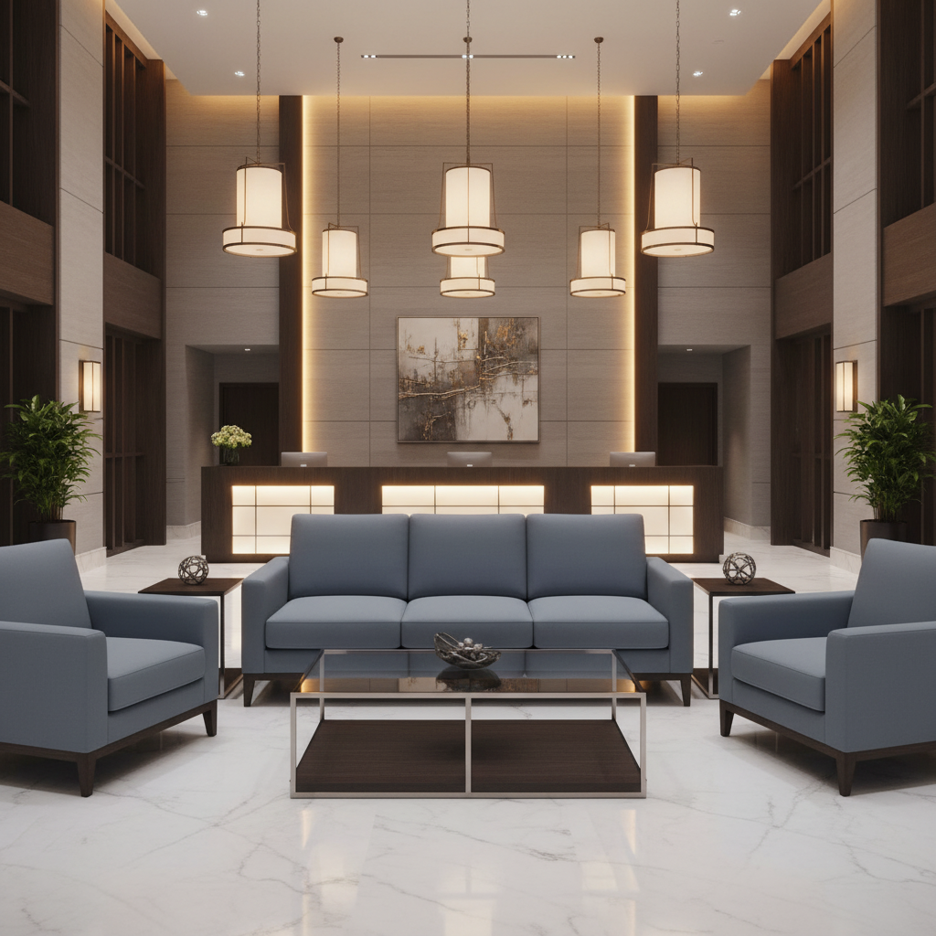 Smooth Solid Color Slate Blue Upholstered Sofa | Architectural Fabrics