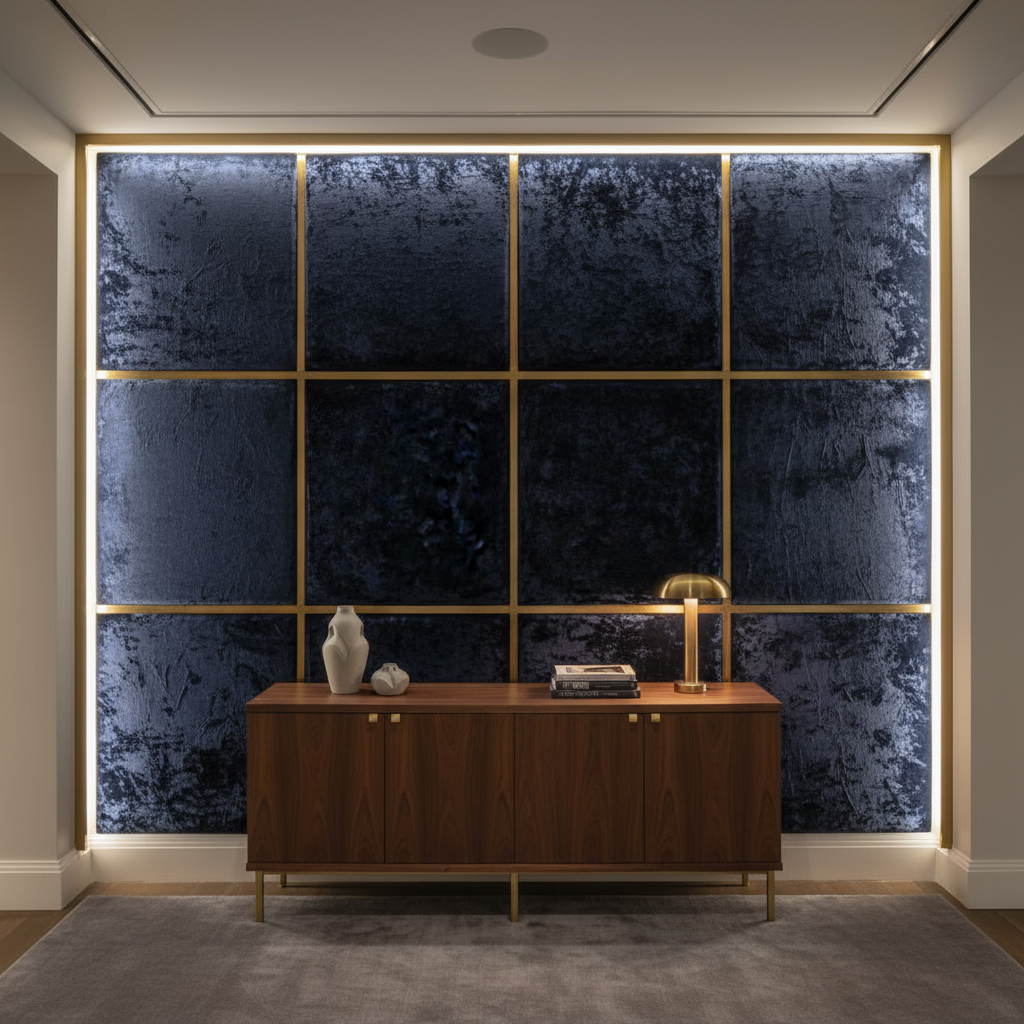 Crushed Velvet Texture Midnight Sapphire Upholstered Wall Panel | Architectural Fabrics