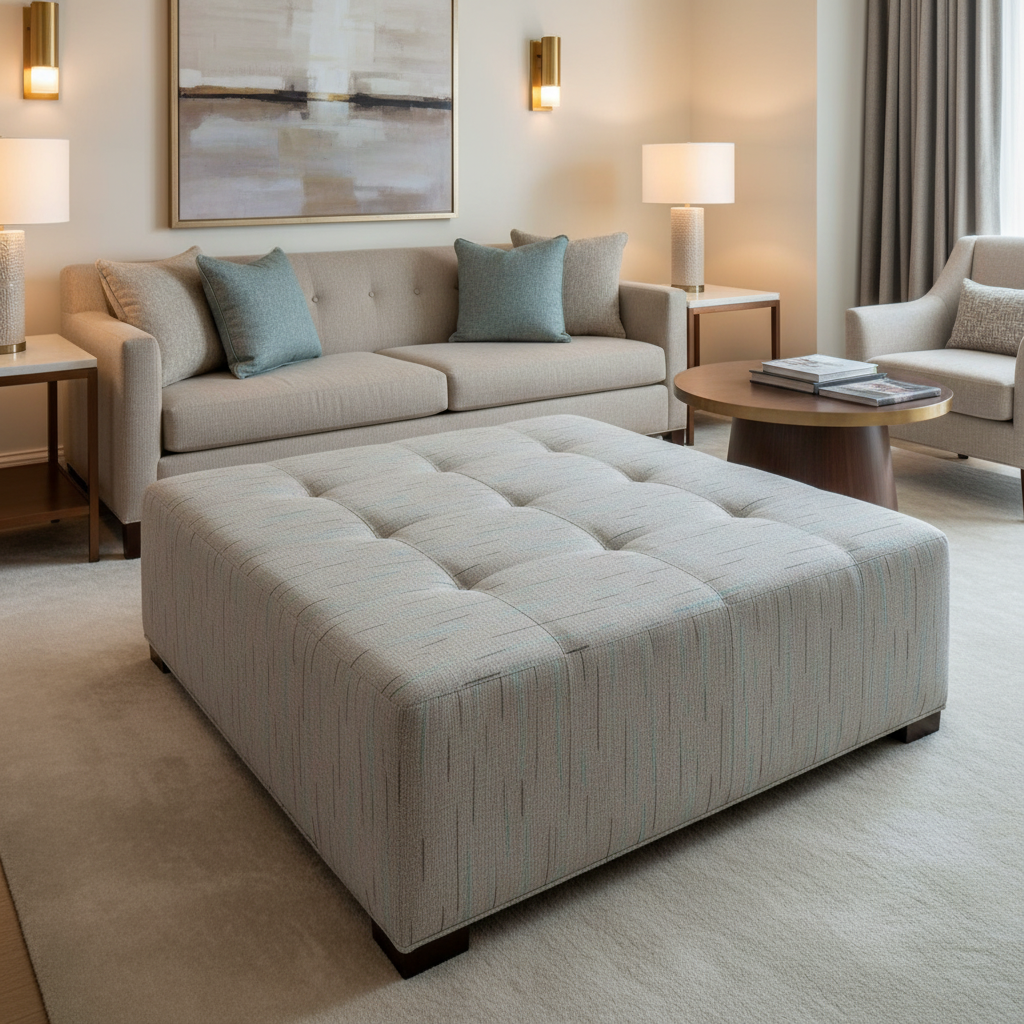 Stitchwork Bay - Argent Upholstered Ottoman | Architectural Fabrics