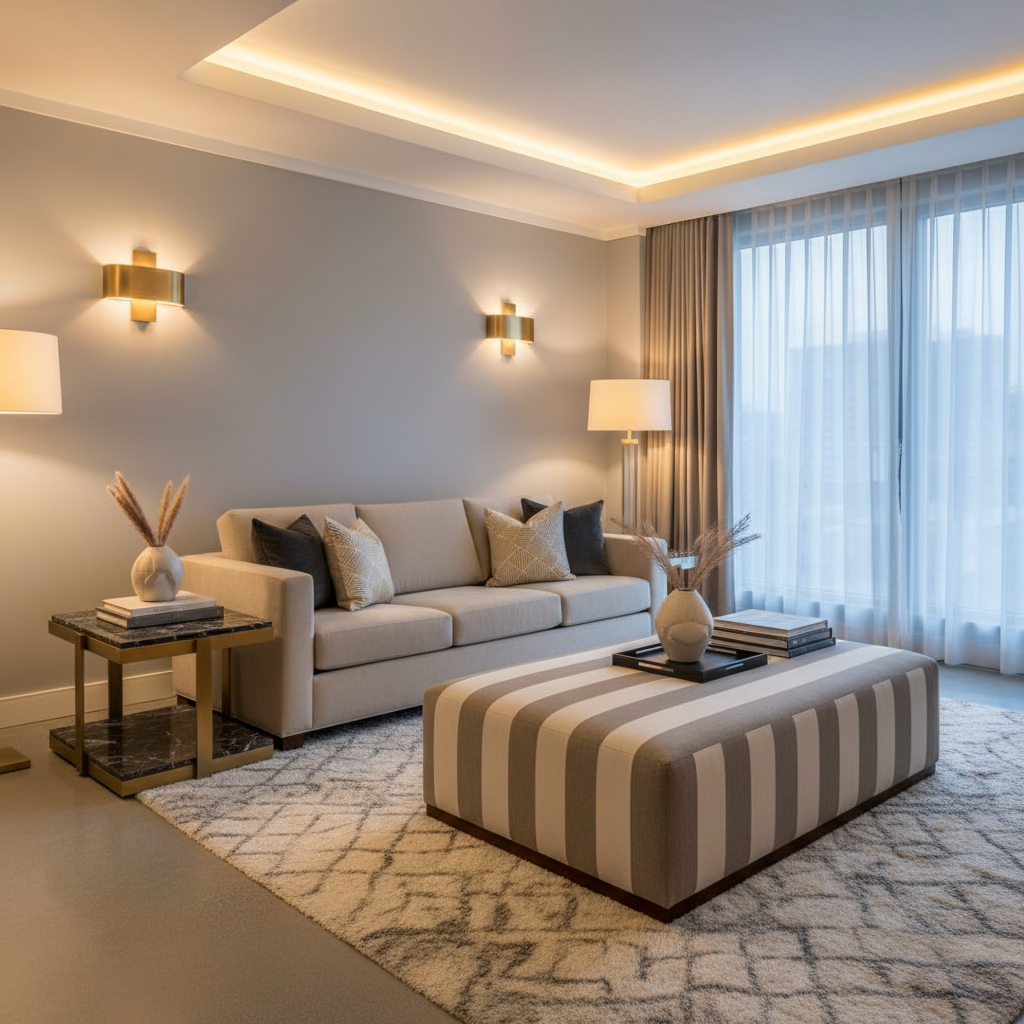 Pembroke Beige Upholstered Ottoman | Architectural Fabrics