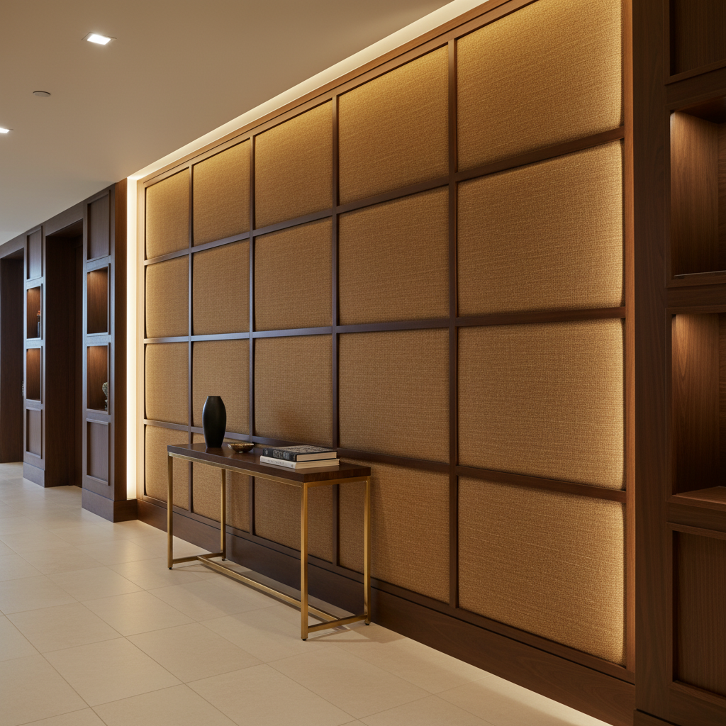 Rattan Bay - Coffee Upholstered Wall Panel | Architectural Fabrics