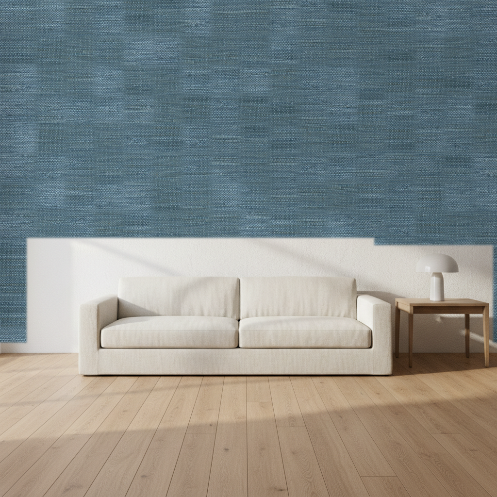Nantucket Grasscloth Aegean Blue Wallcovering | Phillipe Romano room setting