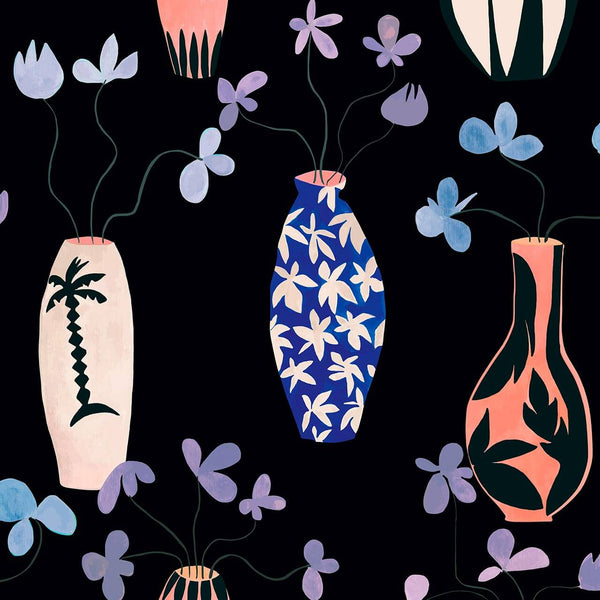 Vase of Paradise Charcoal, Sample Non-Woven Wallcoverings | Newwall