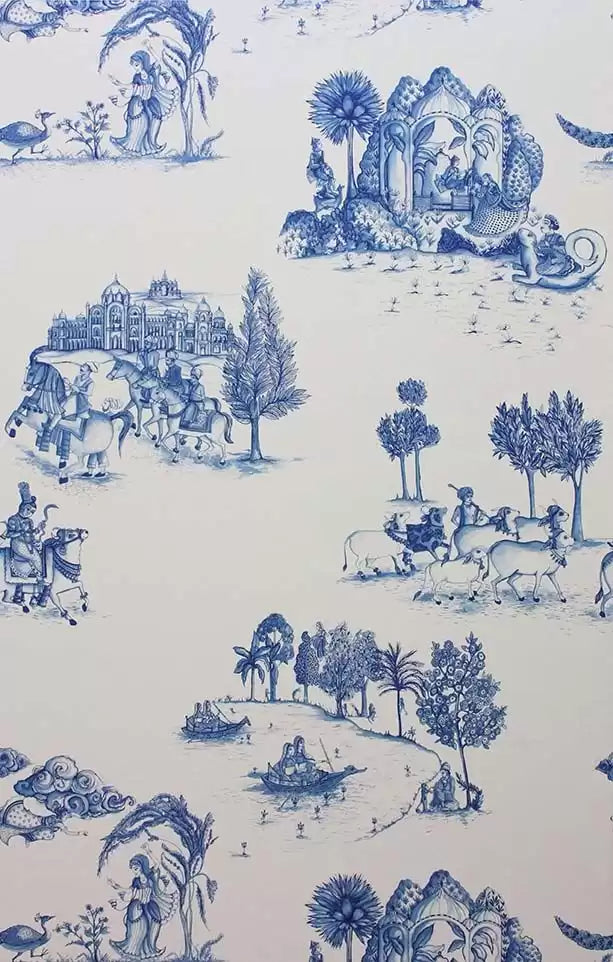 Zanskar Indian Toile Blue Wallpaper | Osborne & Little Europe