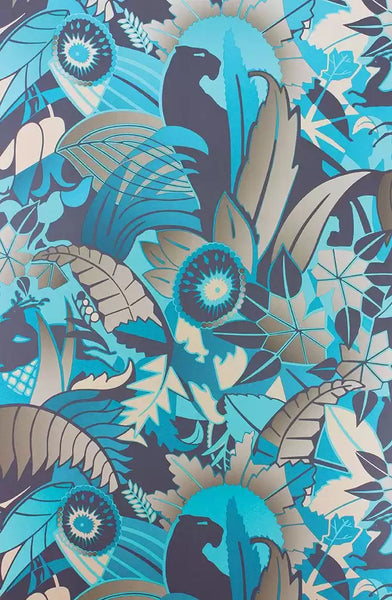 Fantasque Panther Stalks Blue Wallpaper | Osborne & Little Europe
