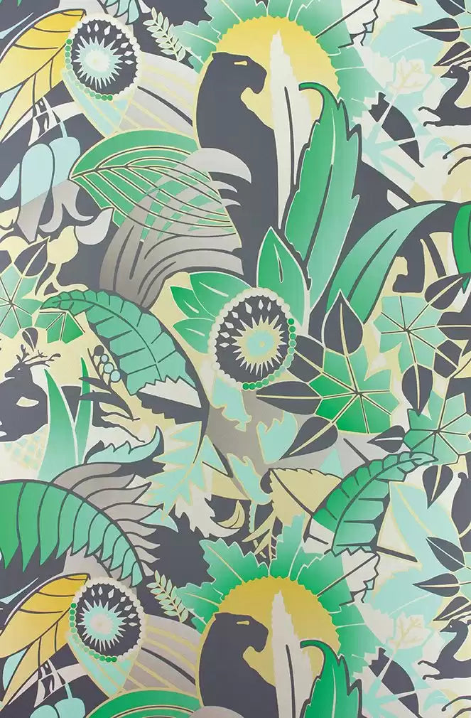 Fantasque Panther Stalks Green Wallpaper | Osborne & Little Europe