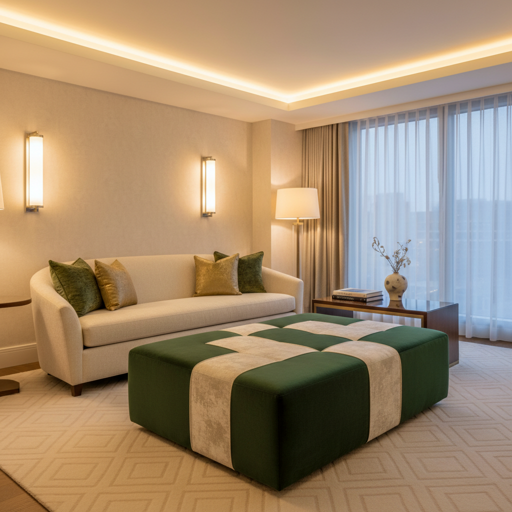 Exmore Forest Upholstered Ottoman | Architectural Fabrics