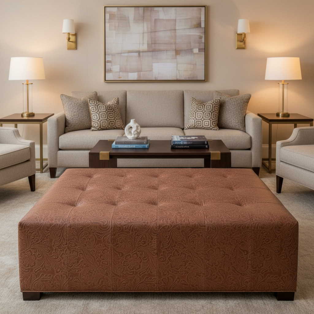 West Indian Lily - Rawhide Upholstered Ottoman | Architectural Fabrics