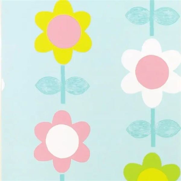 Floral Street Illustration Kids 1 Aqua Blue Wallpaper | Designers Guild Europe