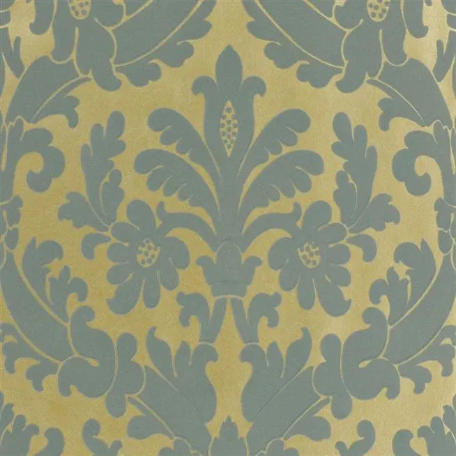 Trefoil Flock Damask Wedgewood Wallpaper | Designers Guild Europe