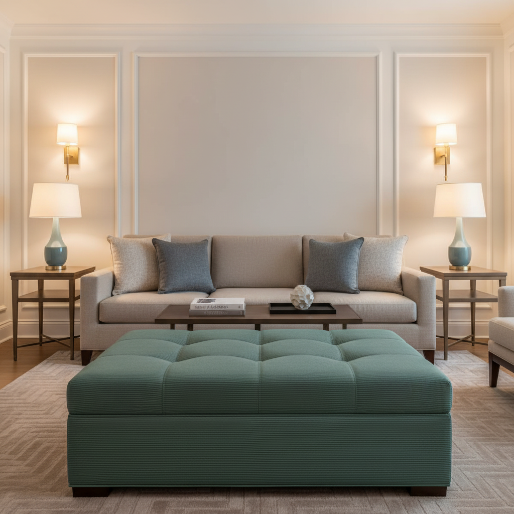 Storm Bay - Sea Green Upholstered Ottoman | Architectural Fabrics