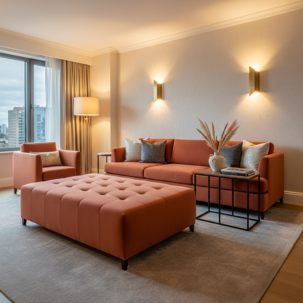 Bedford Umber Upholstered Ottoman | Architectural Fabrics