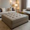 Subtle Linen Weave Mushroom Taupe Upholstered Ottoman | Architectural Fabrics