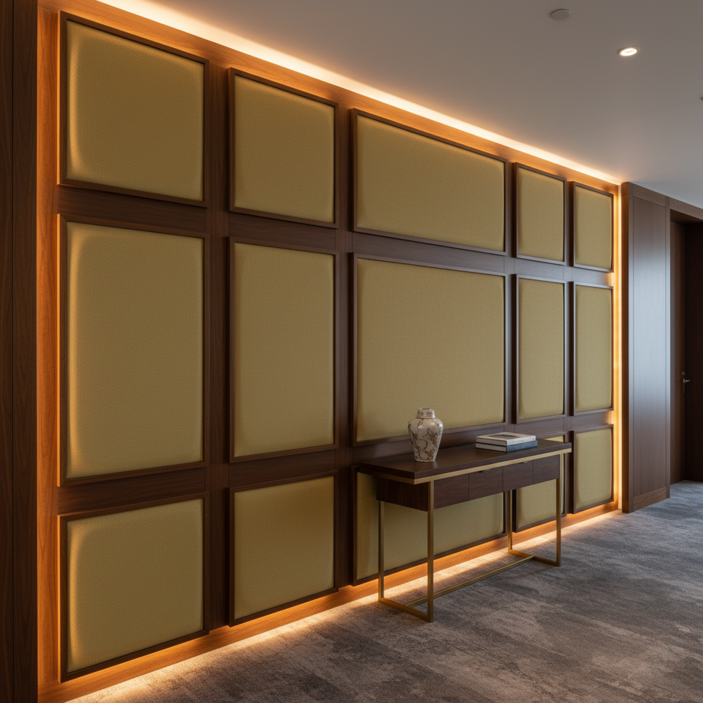 Smooth Pebble Grain Olive Gold Upholstered Wall Panel | Architectural Fabrics