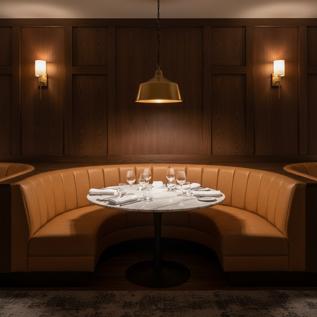 Smooth Leather Grain Caramel Tan Upholstered Banquette | Architectural Fabrics