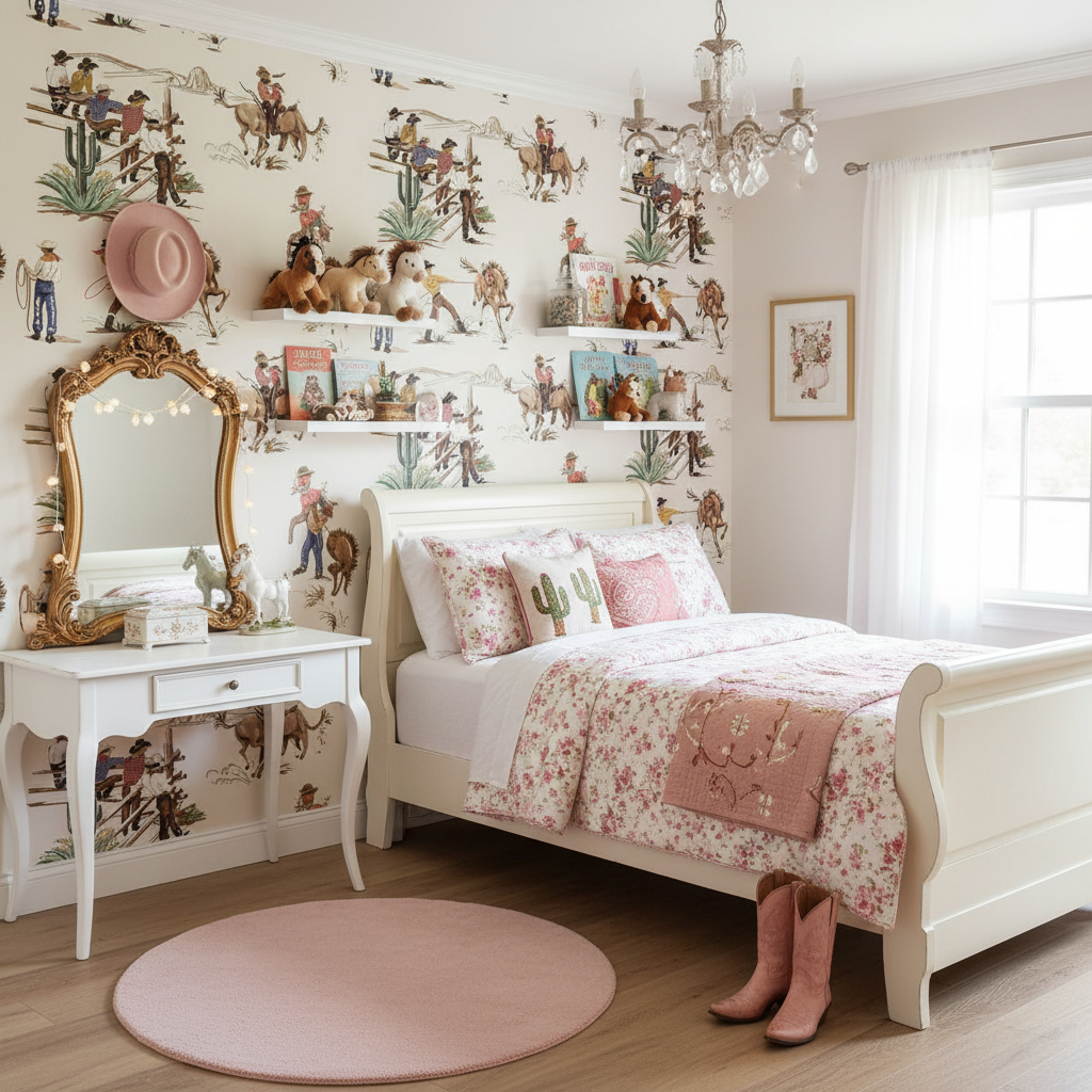 The Original Yeeha 1950's Cowboy Retro | Architectural Wallcoverings - Girls Bedroom Room Setting