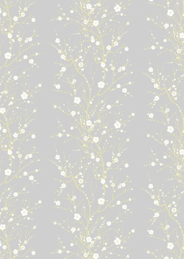Blossom Branch White & Gold on Pale Grey | Timorous Beasties Wallcovering
